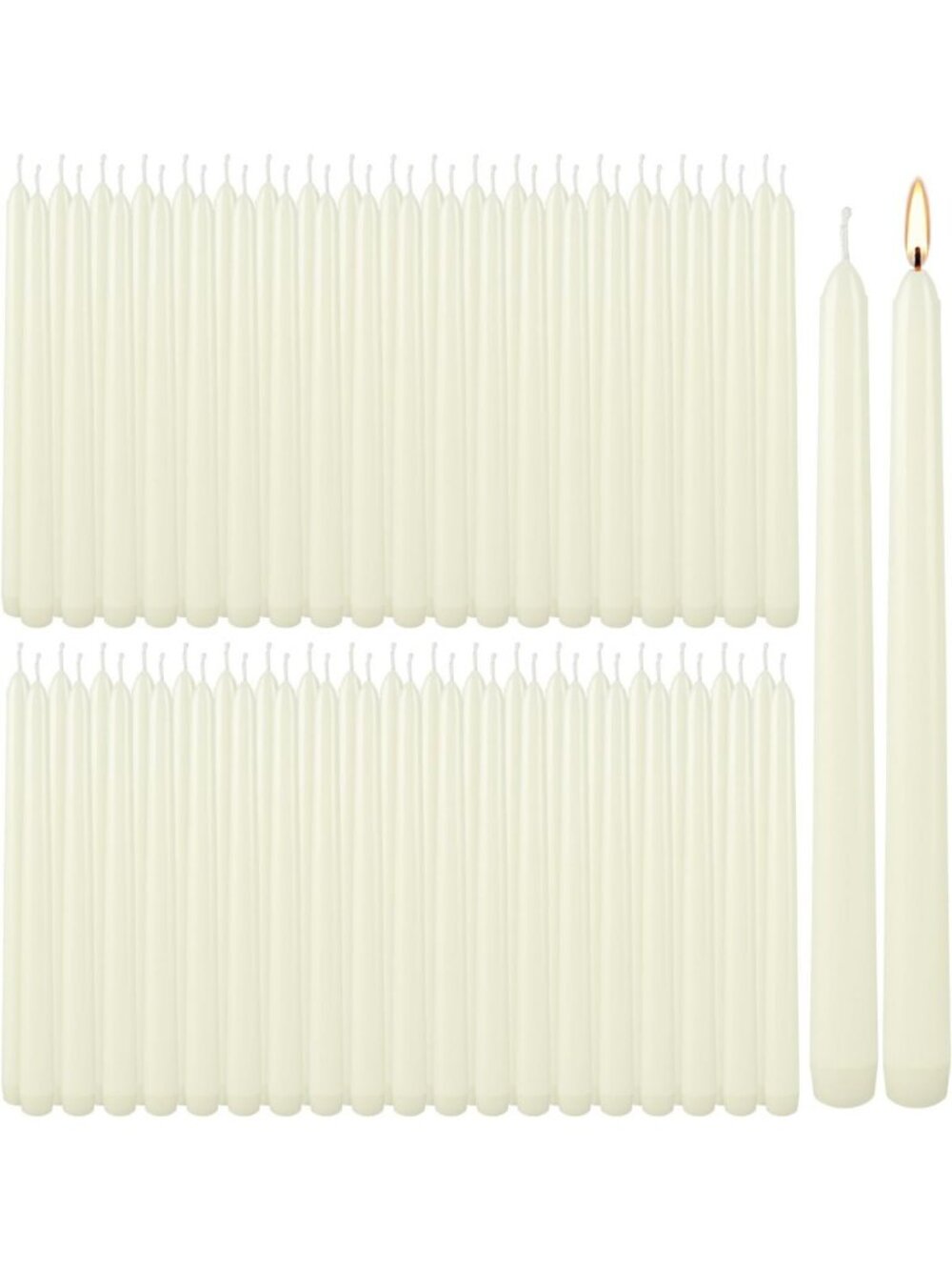 Ivory Taper Candles - 100 Pack, 7-8 Hour Burn, Unscented, Dripless for Weddings